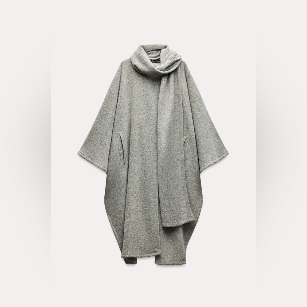 ZARA ALPACA BLEND CAPE COAT WITH SCARF ZW COLLECTION, size MEDIUM, NWT - Picture 7 of 13
